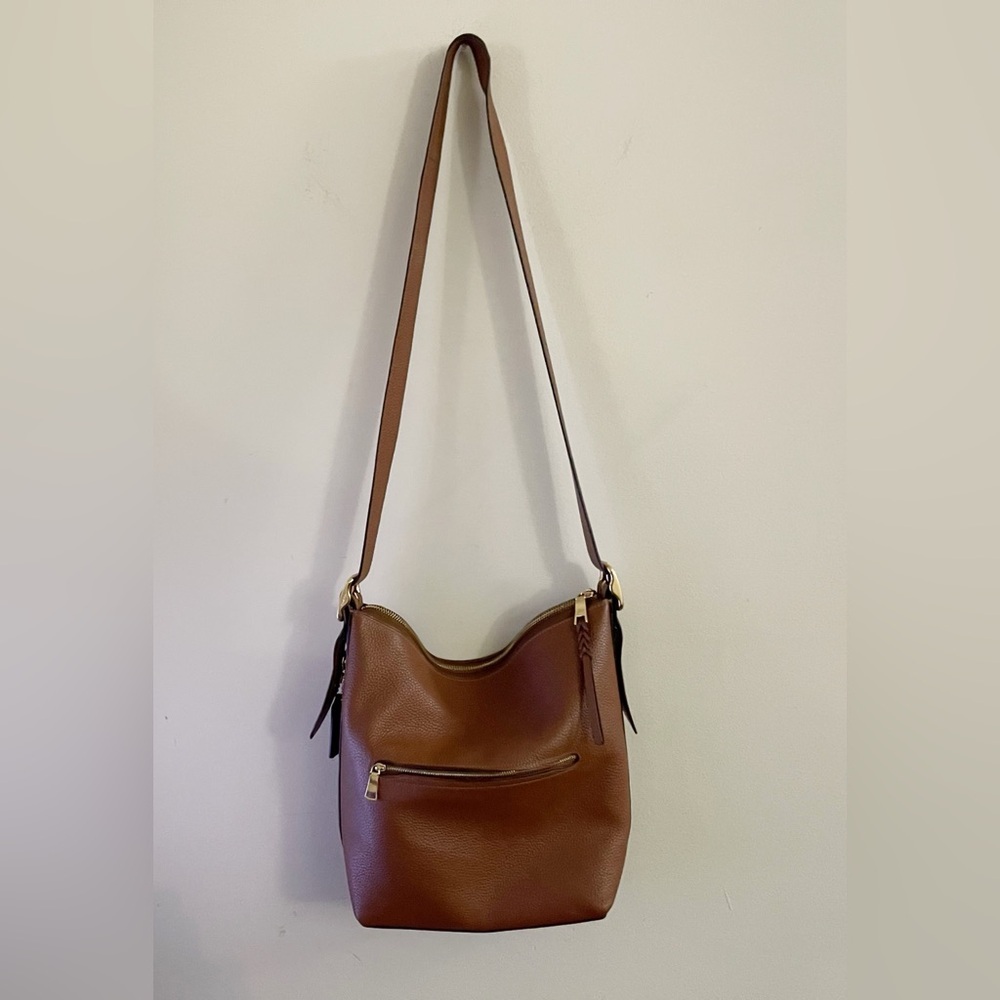 Coach Pebbled Leather Tan Cognac Brown Shoulder Bag Crossbody Chic Minimalist - Picture 7 of 16